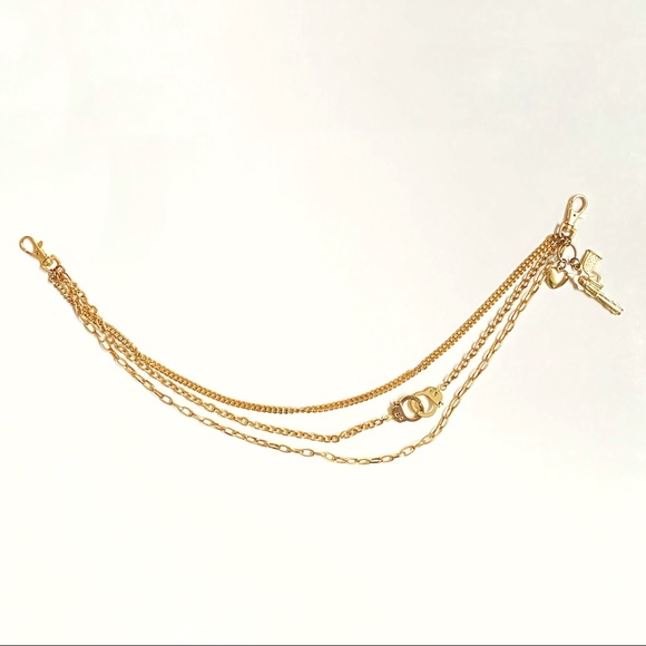 Gold gun handcuffs metal triple hanging straps chain clip belt keys pants wallet - Picture 5 of 5